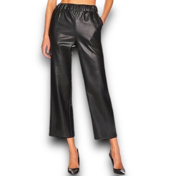 Blank NYC Pants WMNS S Black Faux Leather Cropped Straight Pockets Elastic Waist - Picture 10 of 15